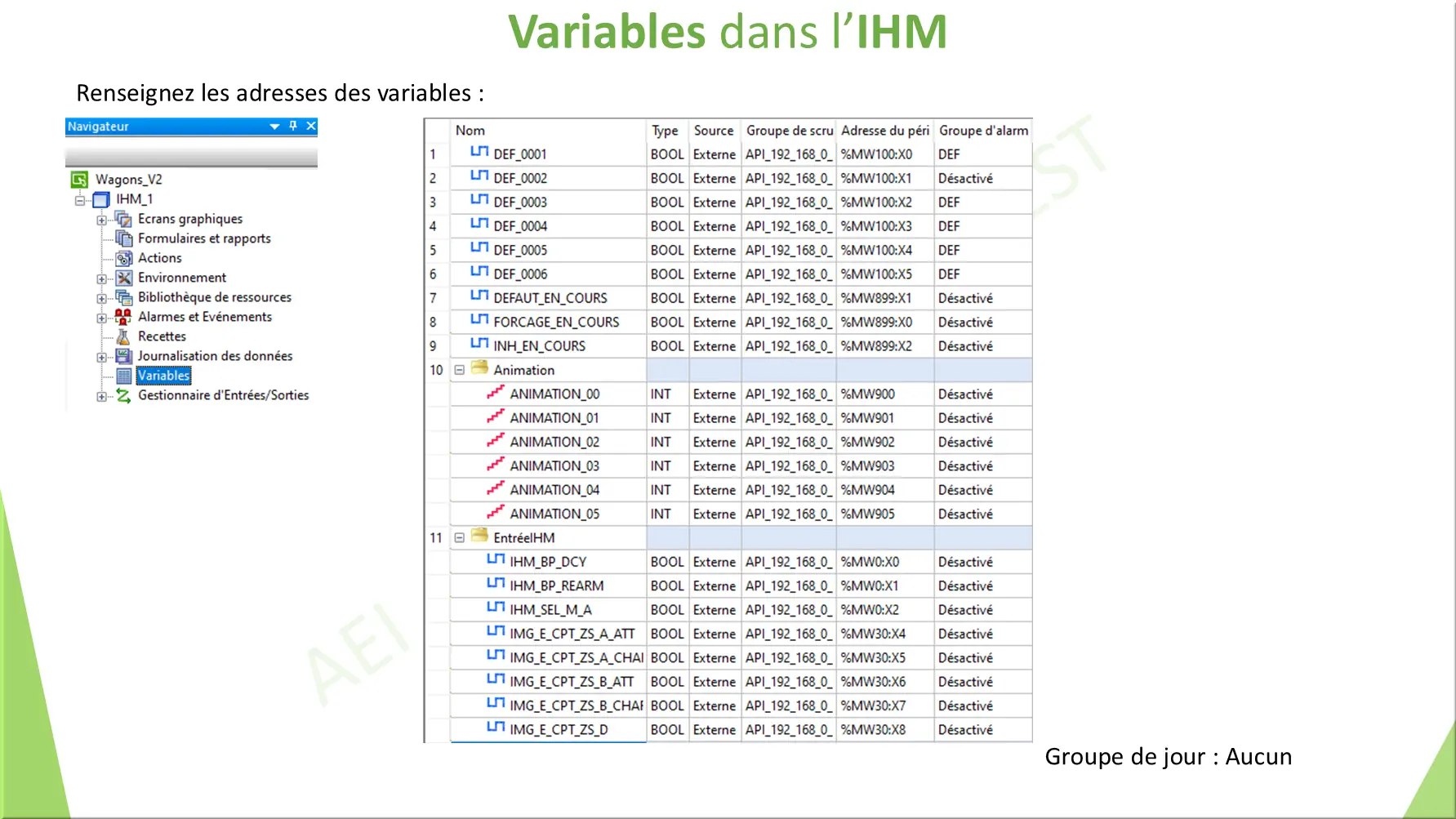 Variables dans l’IHM